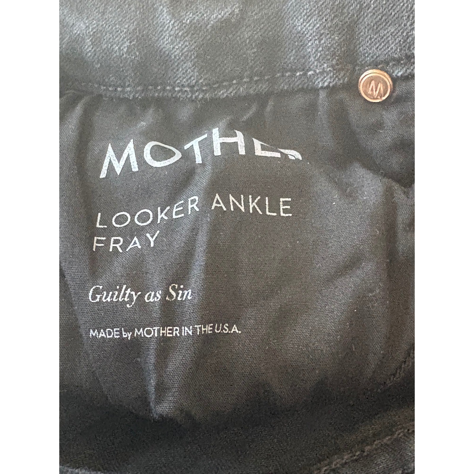 MOTHER Looker Ankle Fray Skinny Jeans Guilty As Sin Black Distressed Size 26