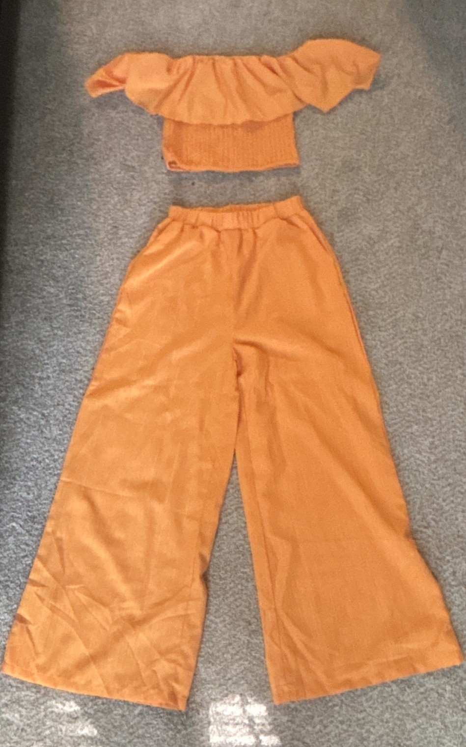 SHEIN Orange 2pc Off-Shoulder Ruffle Top & Wide-Leg Pants Set XS