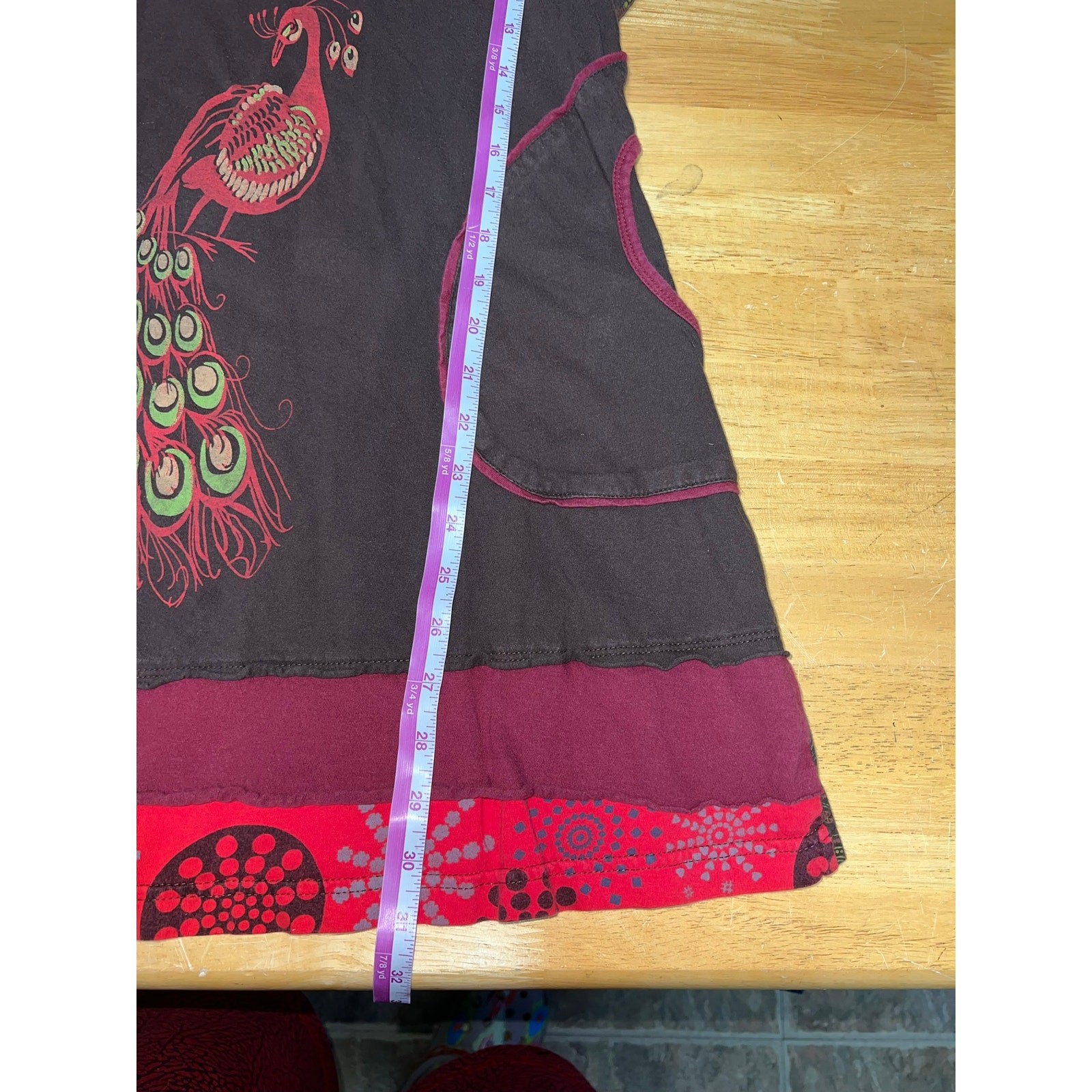 Womens Lunieva Dress Top Peacock Graphic Boho Bohemian Artistic Nepal Made Large