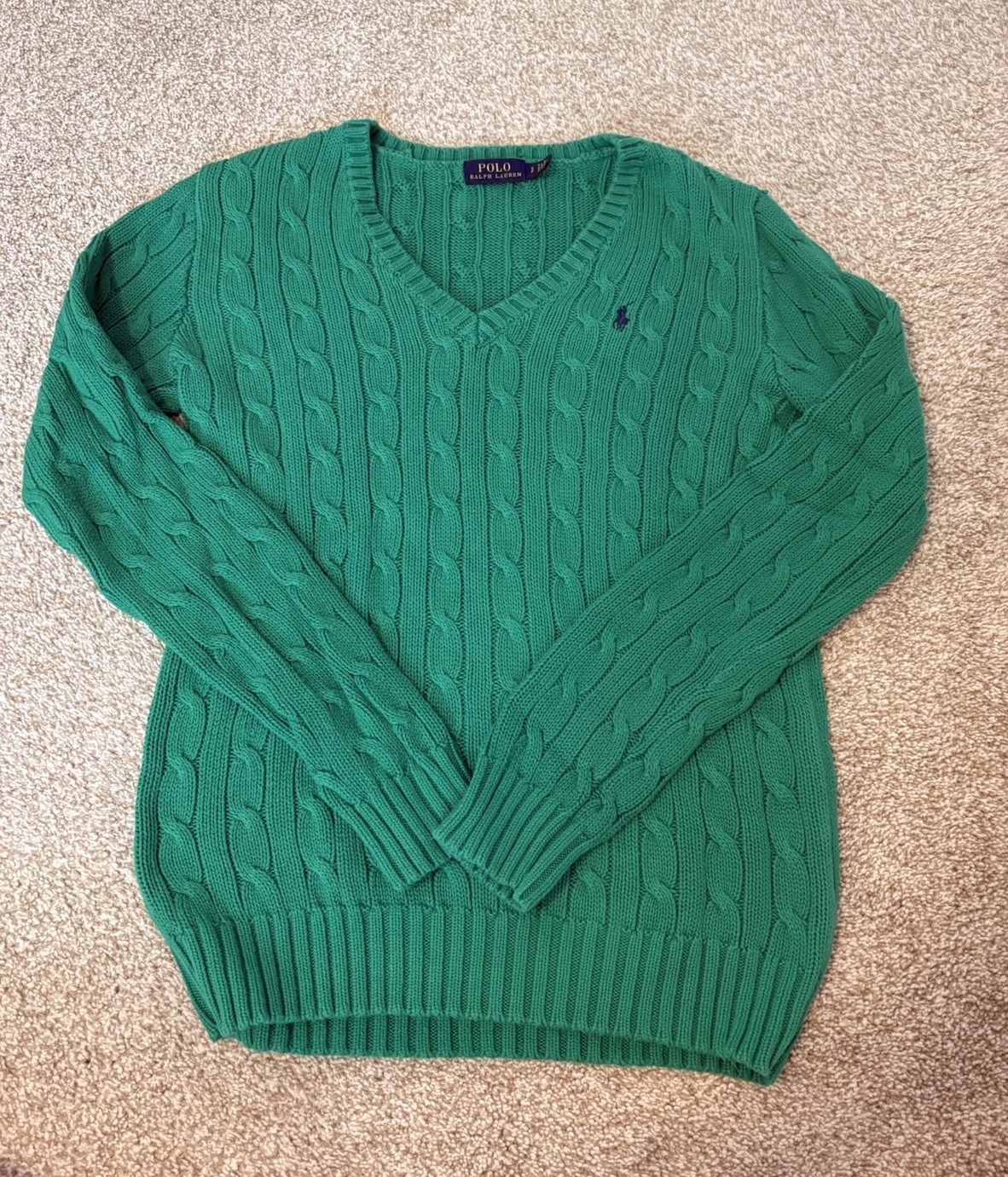 POLO RALPH LAUREN WOMENS GREEN CABLE KNIT SWEATER SIZE SP