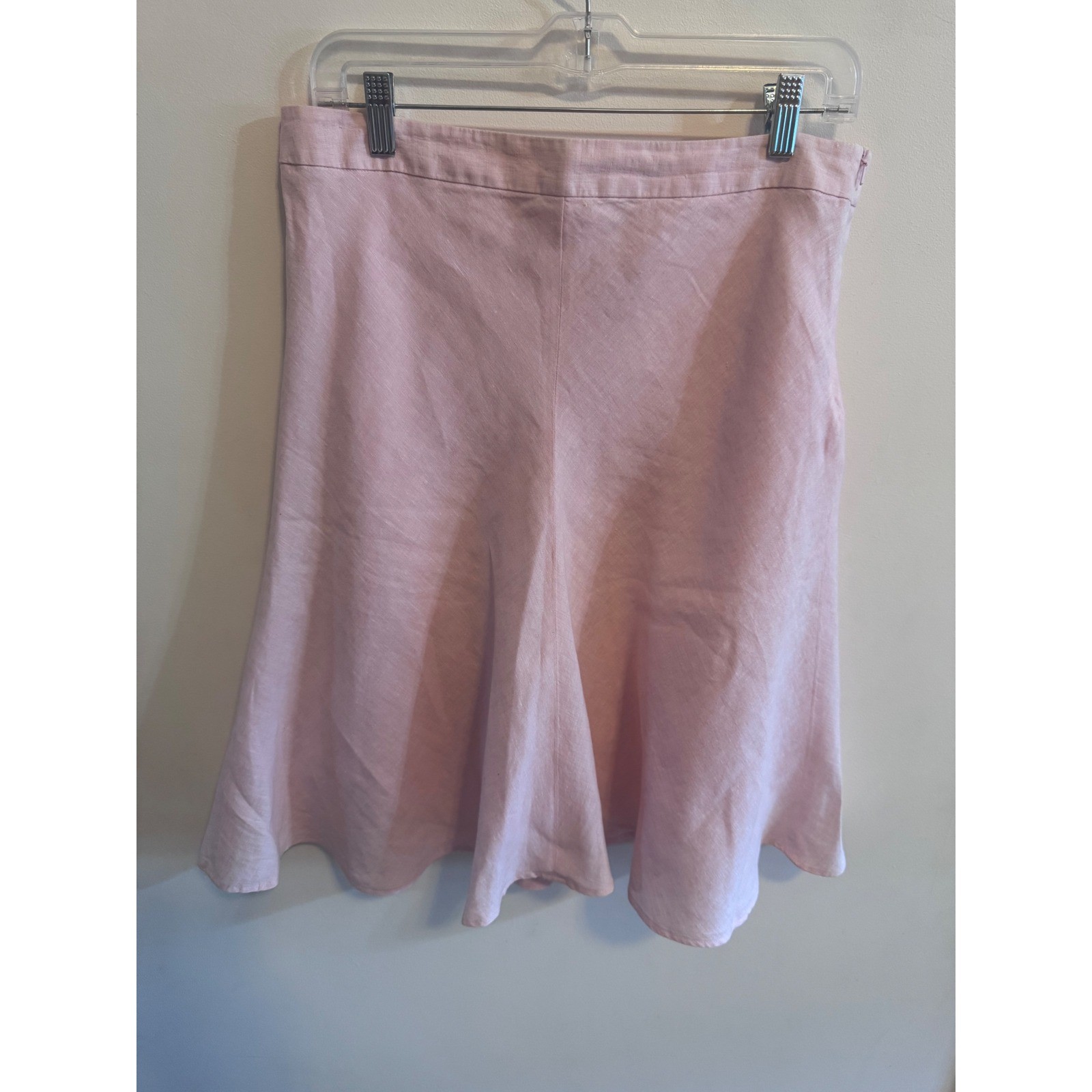 Banana Republic Pink 100% Linen Flared A-Line Skirt Size 10 Side Zip Summer