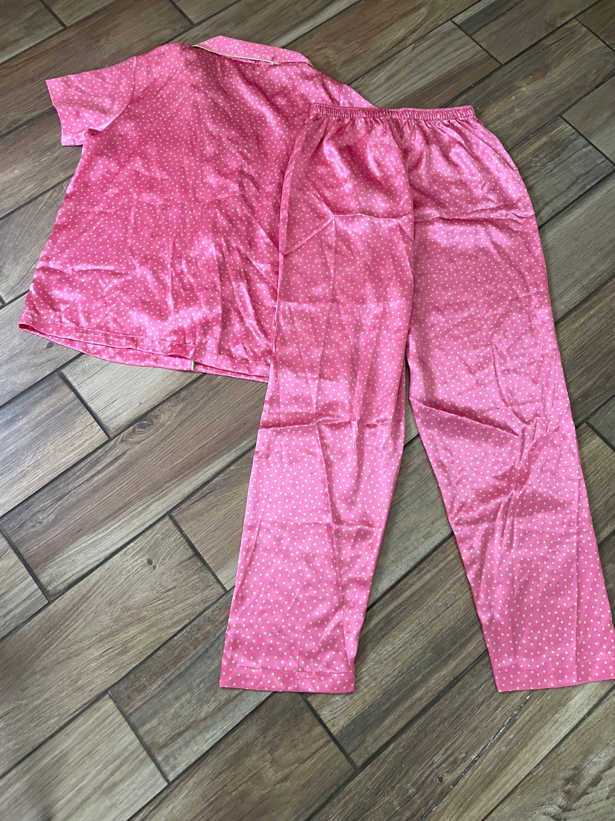 Morgan Taylor Pajamas Set Pink Green Dots Sz S Collared Pocket Short Sleeve NWOT