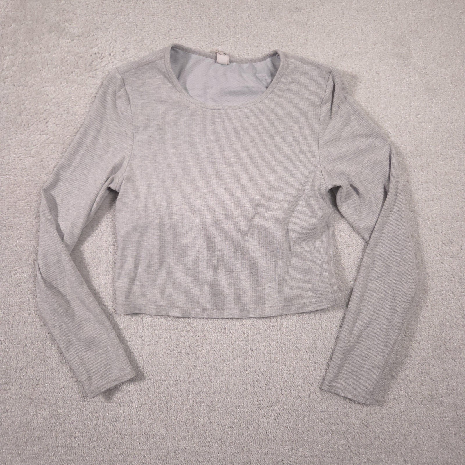 Yogalicious Shirt Womens Large Gray Heavenly Rib Crop Long Sleeve Built In Bra