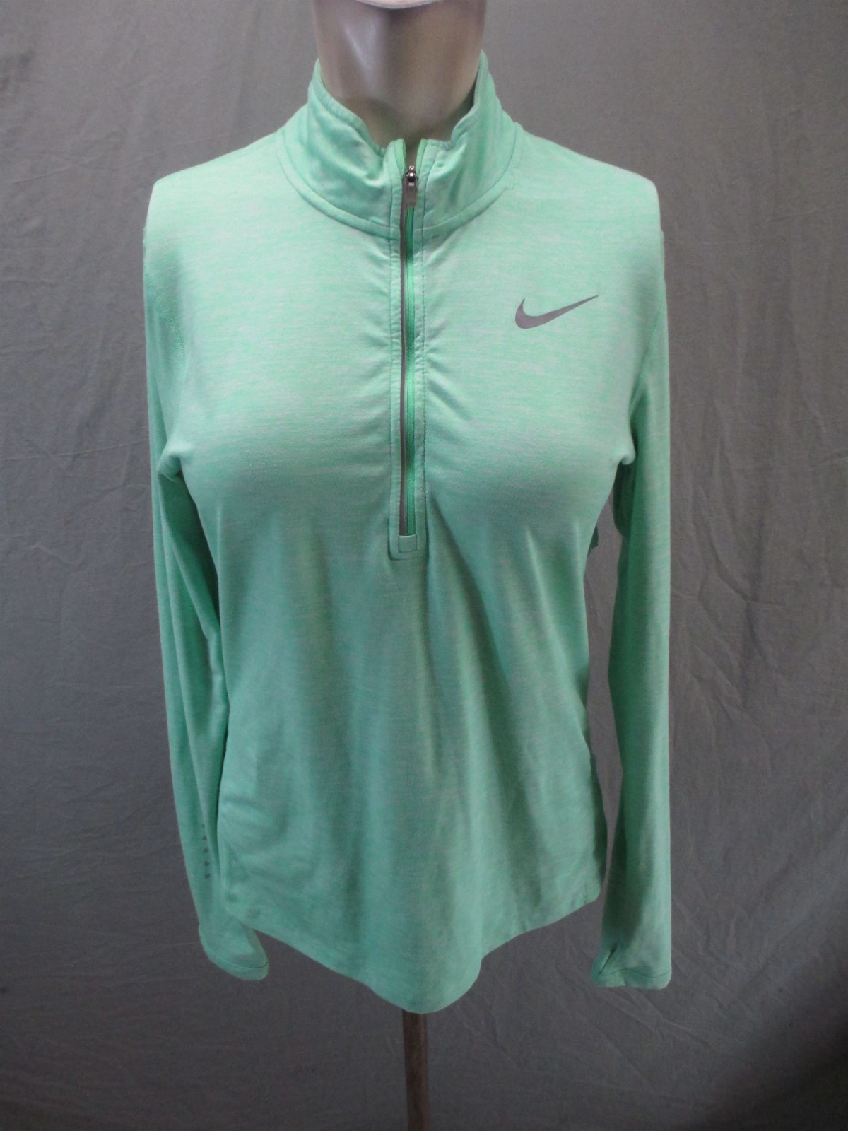 Nike Running Size S Womens Green Trumb Hole 1/2 Zip Sport Stretch Pull Over 102