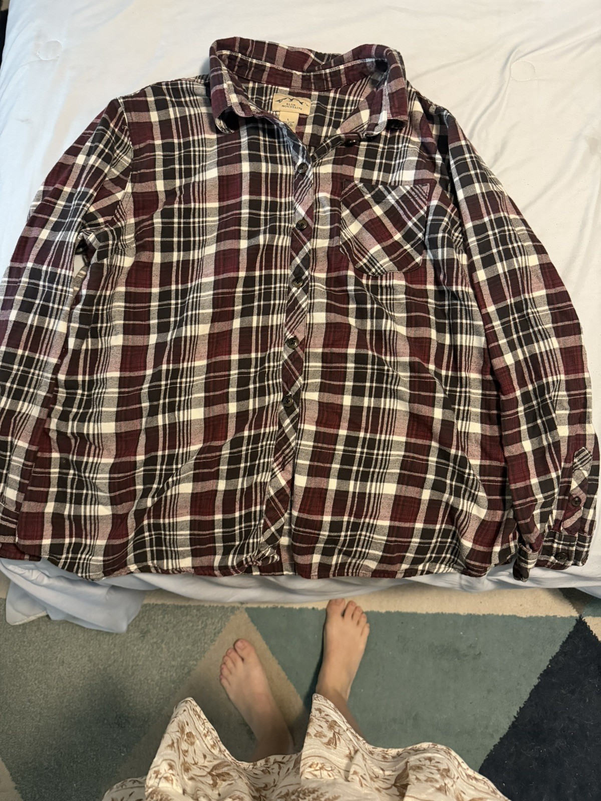 BLUE MOUNTAIN – RED PLAID FLANNEL SHIRT – Womens Sz L 100% Cotton Button Up