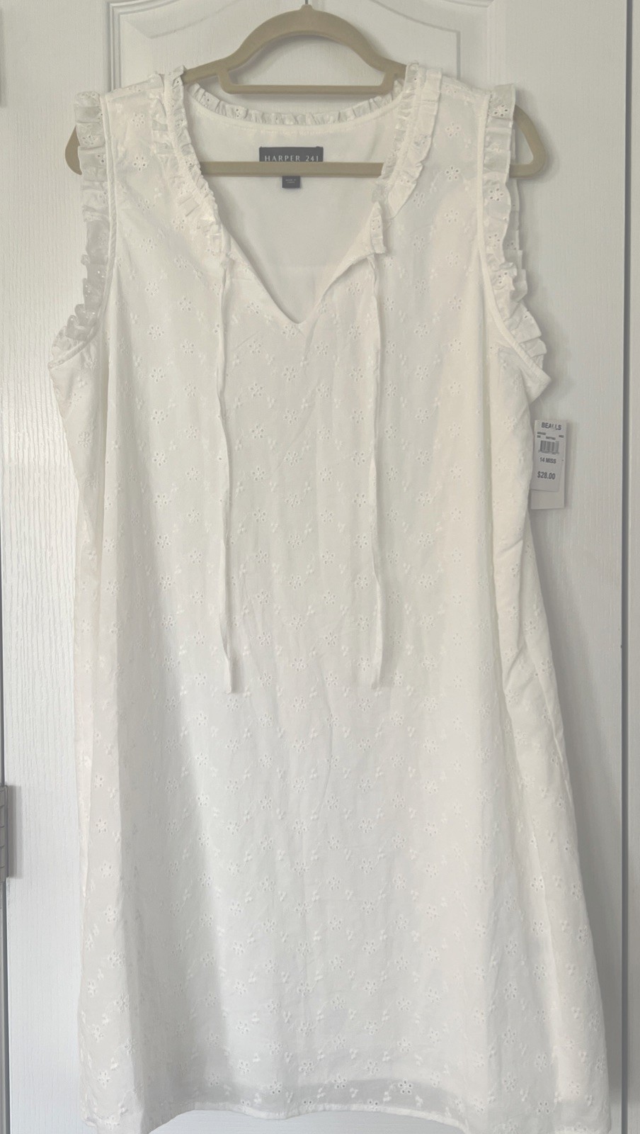 NWT Harper 241 White Eyelet Shift Dress Ruffle Graduation Beach Portraits Sz 14