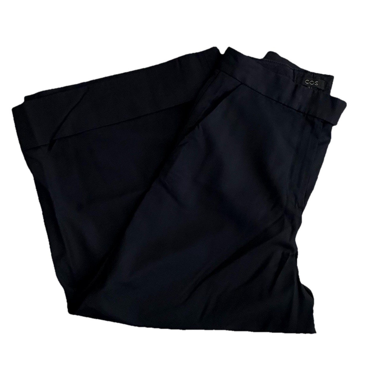 COS Cropped Trouser Dress Pants Women Sz 2 Black Extra Wide Leg Career 100% Wool