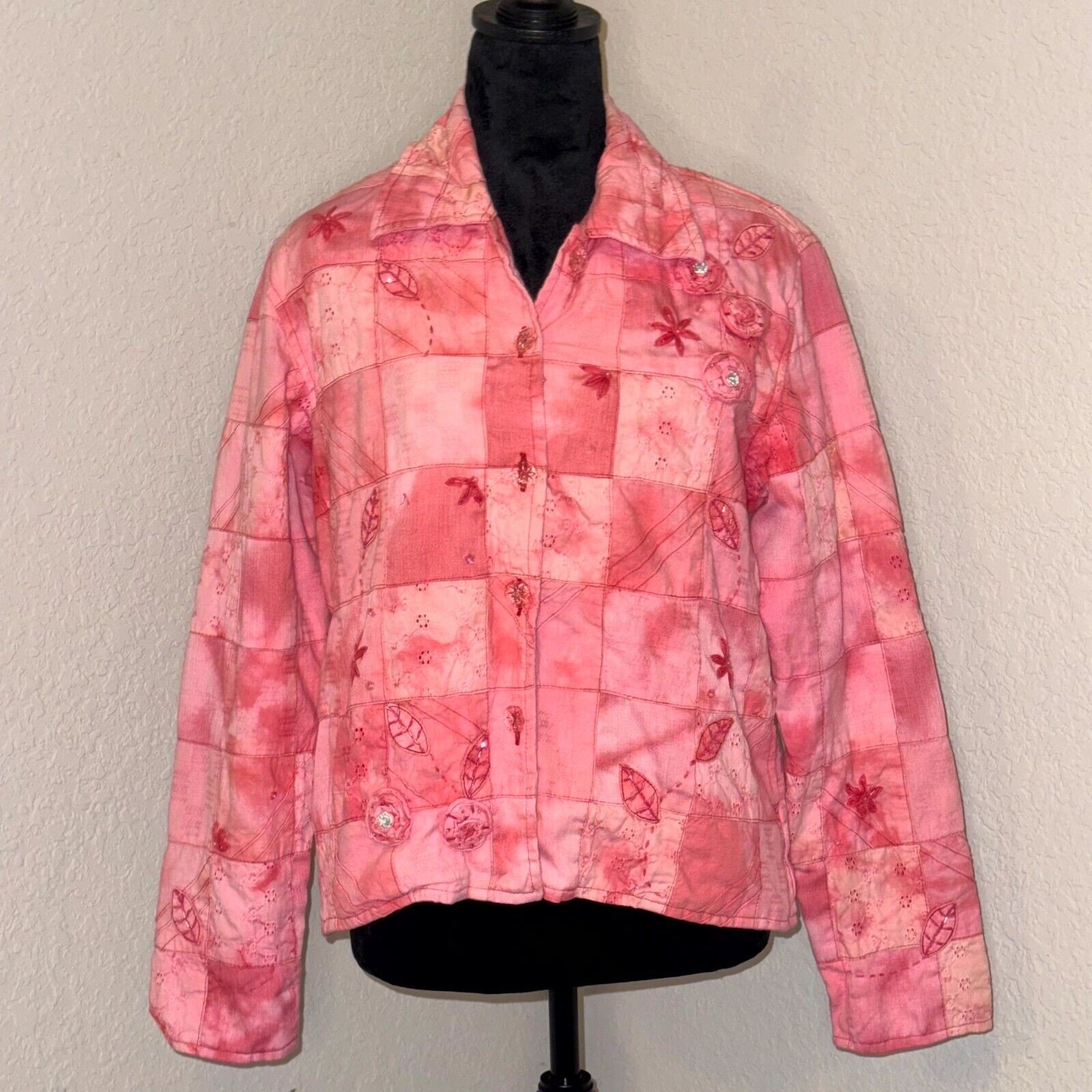 Vintage Yak Magik Jacket Women’s Medium Pink Floral Patchwork Beaded Boho 90s