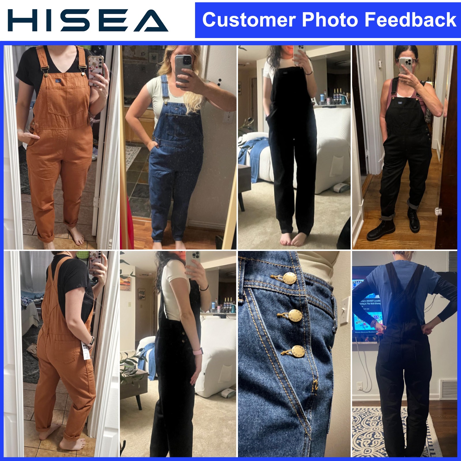 HISEA Women Denim Bib Overalls Anti-Wrinkle Carpenter Tapered Leg Dungaree Jeans