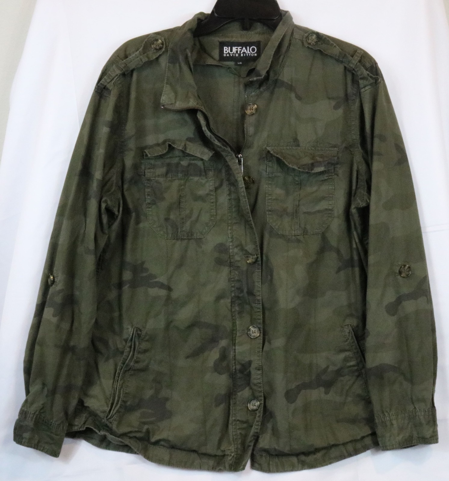 Buffalo David Bitton Women’s Camo Utility Jacket Medium Green Button Zip Large