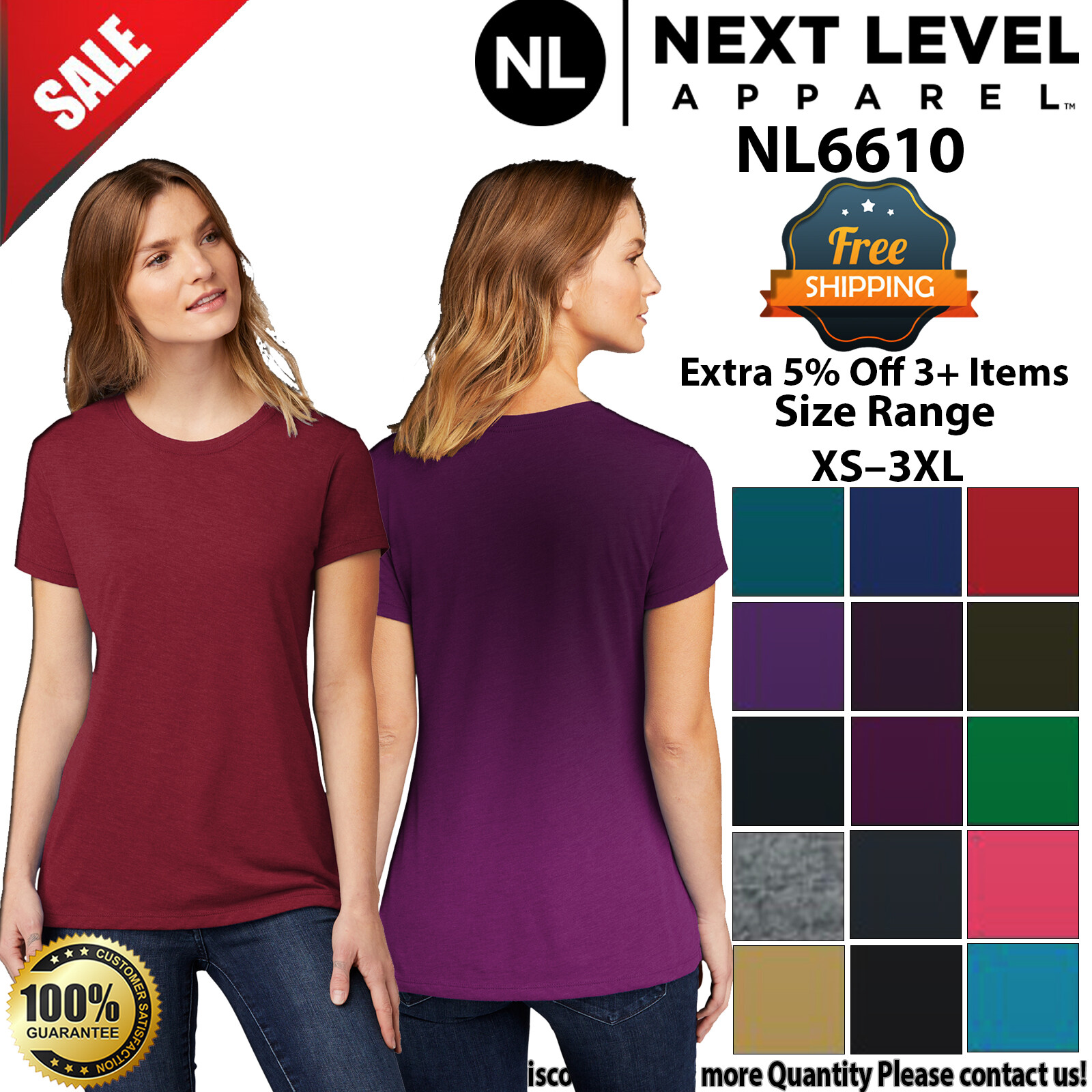 Next Level 6610 Womens Short Sleeve CVC Crew Neck Stylish T-Shirt