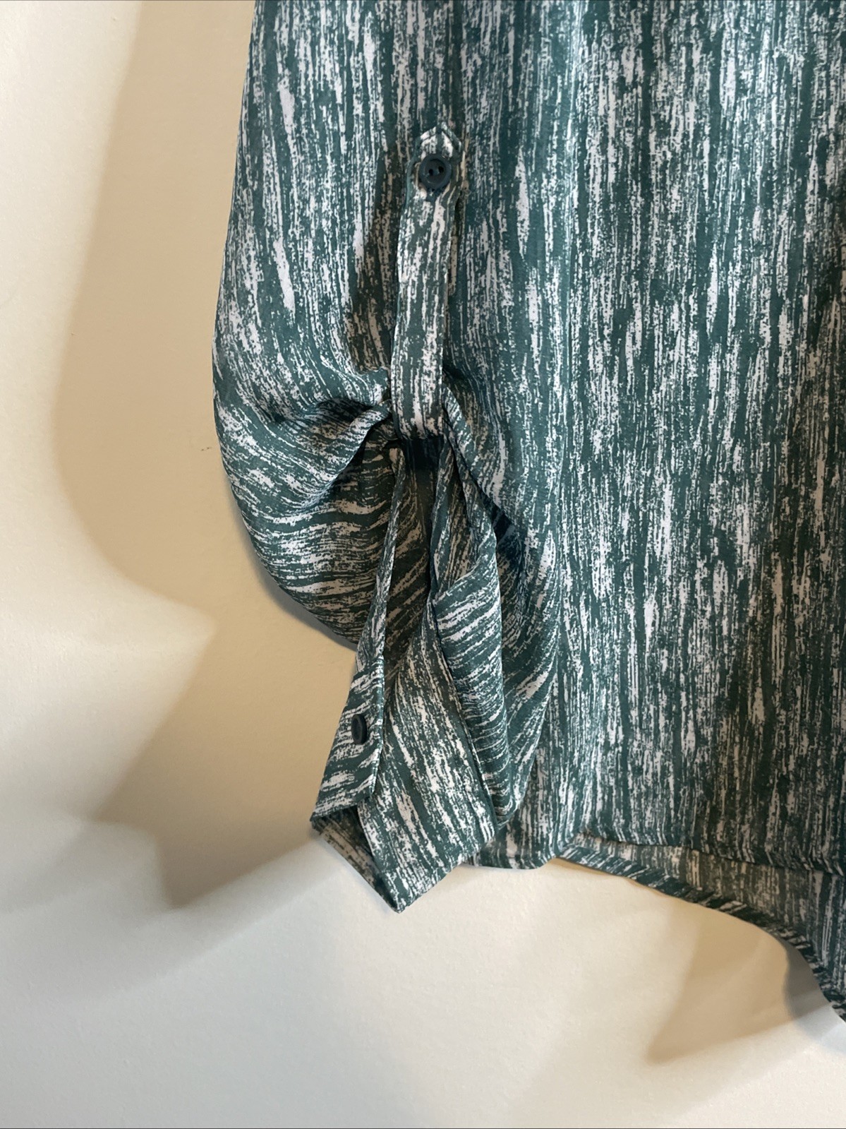 a.n.a A New Approach Petite XL Teal White Marled Blouse Long Sleeve Casual