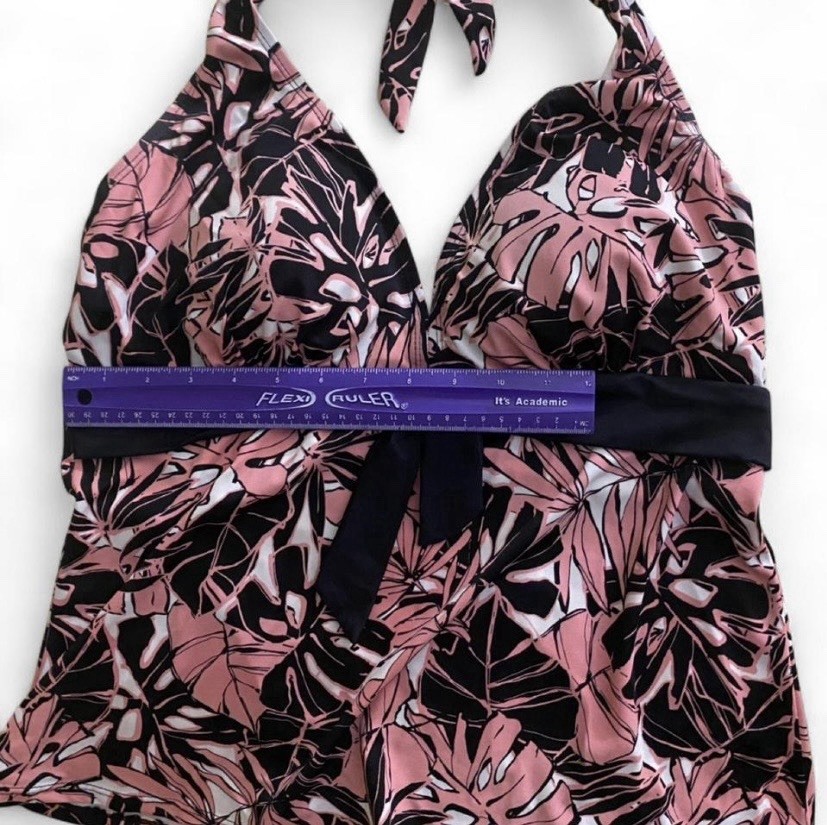 Swimsuits For All Plus 16 D Pink/Black Floral Halter Skirted Padded One Piece