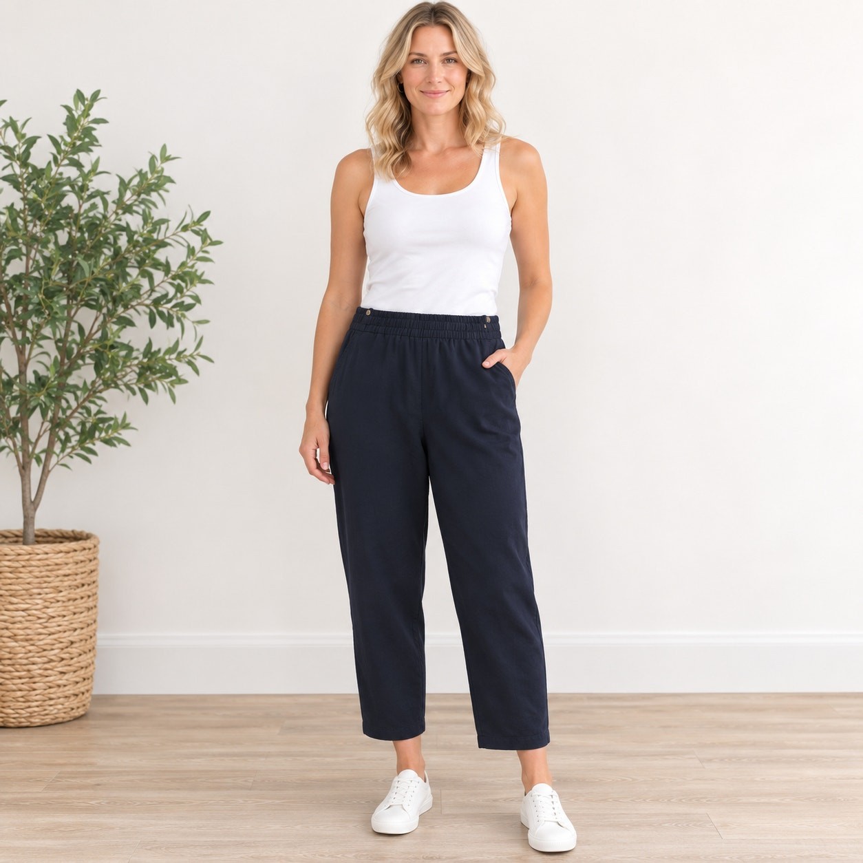 Halara navy blue stretch elastic waist work pants XS Petite comfy classic