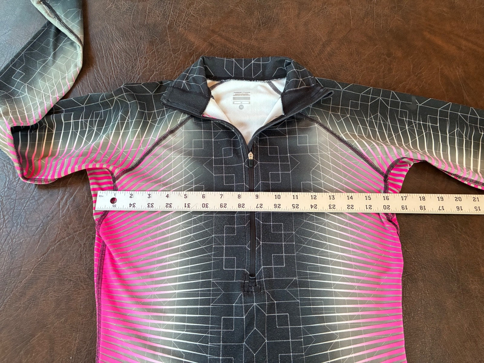 Size M NIKE PRO Dri Fit Running Shirt 1/2 Zip Gray/Pink/Black Thumbholes