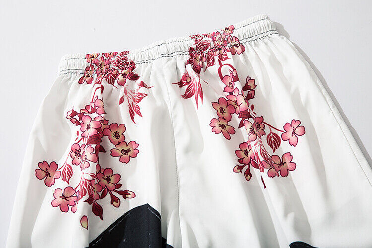 Niepce Pink Flowers Japanese Streetwear Lightweight Harem Pants