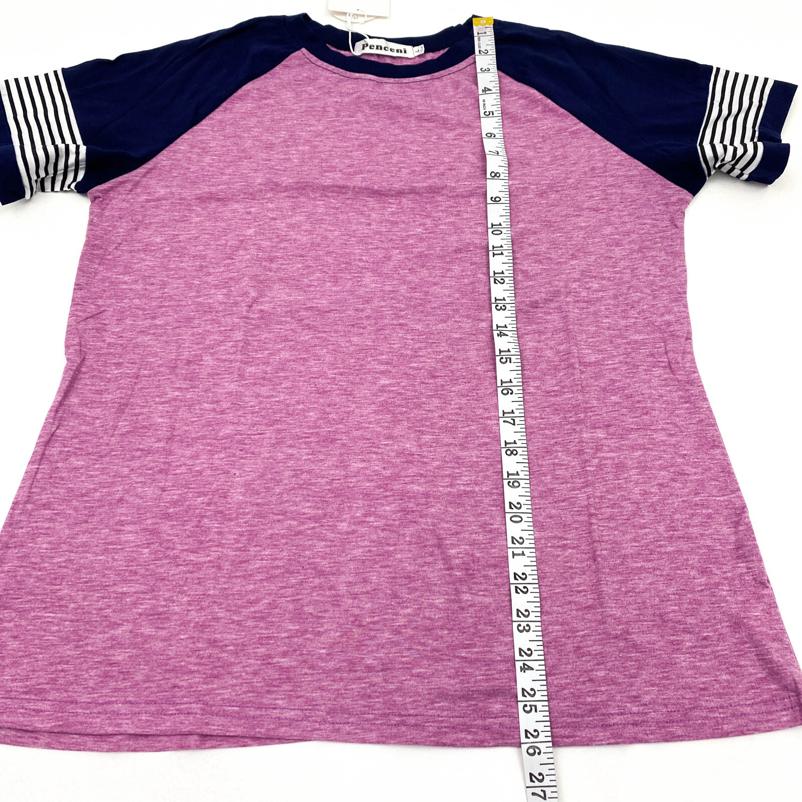 Penceni Womens Size L Short Sleeve Raglan T-Shirt Colorblock Pink/Black/White