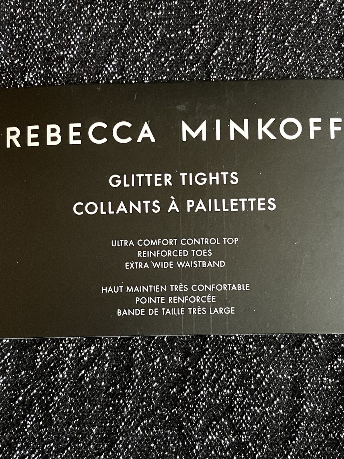 Rebecca Minkoff Opaque Black & Silver Glitter Tights 2 Pair Size M/L NWT