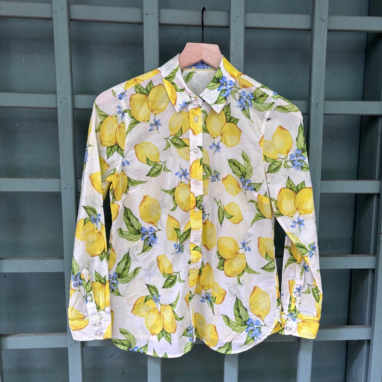 Talbots Cotton Lemon Blossom Print Blouse Sz SP Euro Summer Vacation Tomato Girl