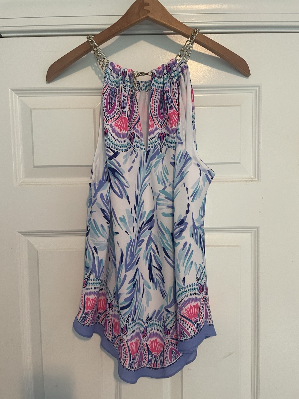Lilly Pulitzer Cabana Halter Chain Strap Chiffon Floral Camisole Top L