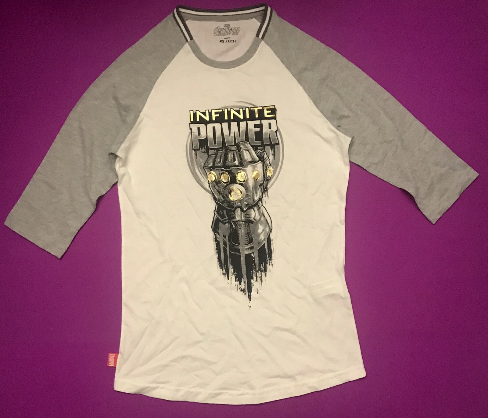 Marvel Avengers Infinity War Thanos Gauntlet Infinite Power Raglan Shirt: MEDIUM
