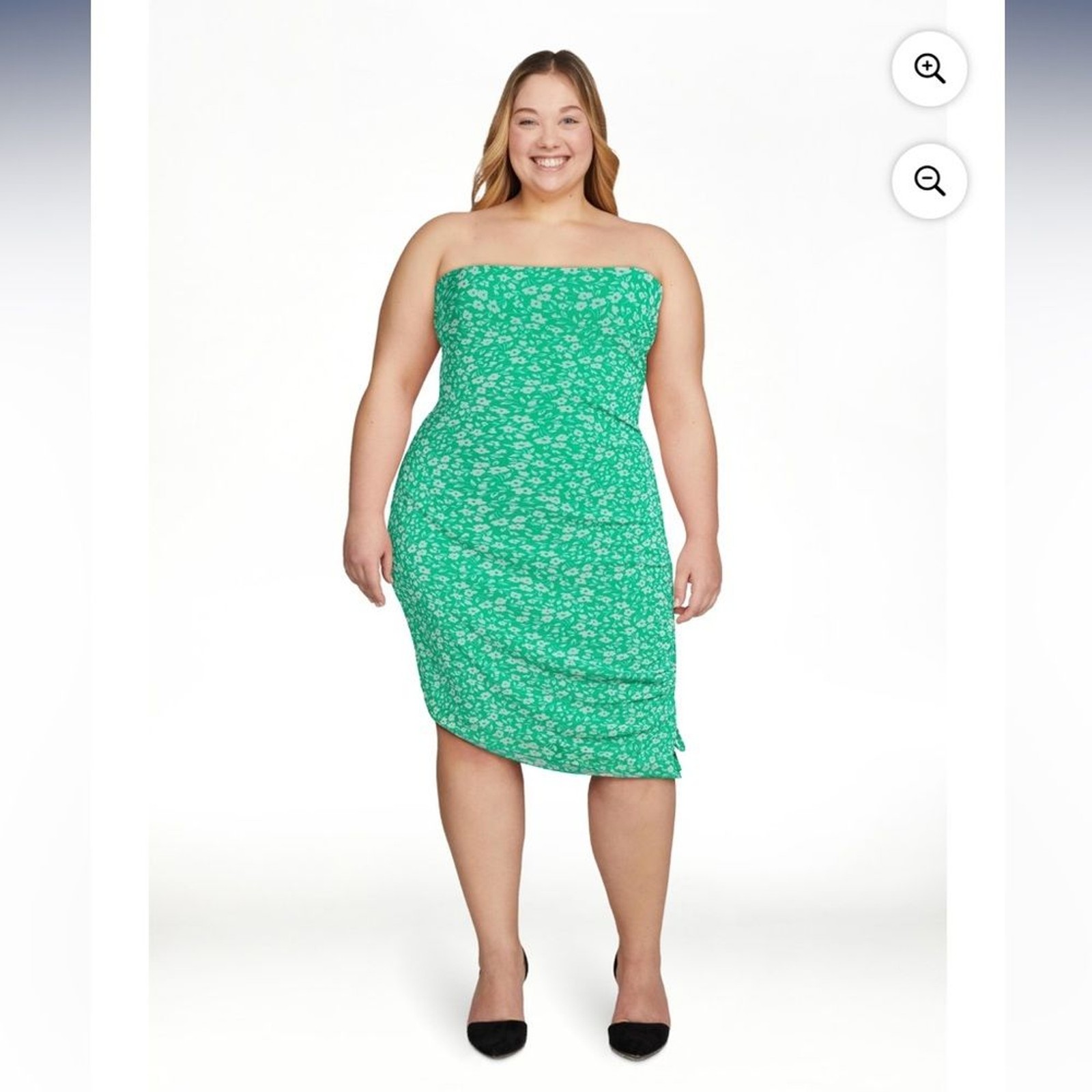 Green floral strapless or strap asymmetrical rushed dresss 💛