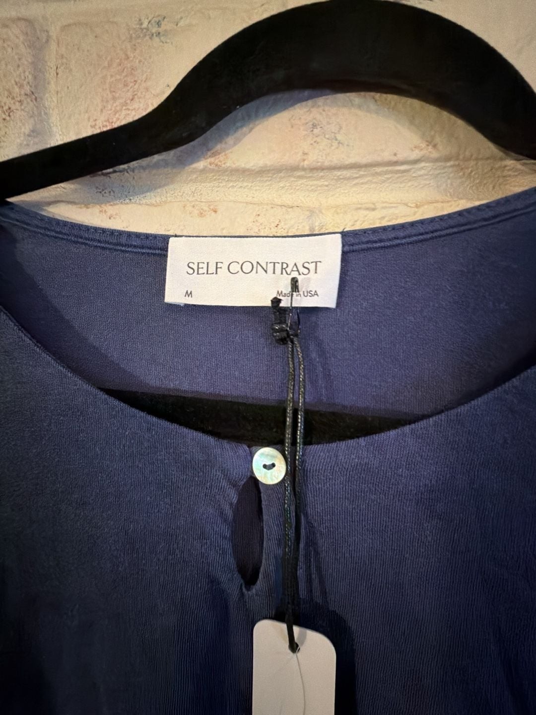 Self Contrast Long Sleeve Solid Knit Tee with Keyhole and Puff Shoulders