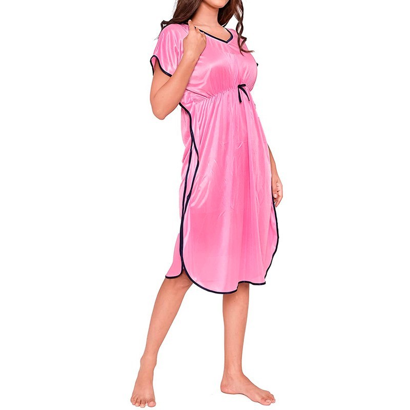 Satin Plain Kaftan Short Nighty Kimono Sleeves Sleepwear For Women Night Dress