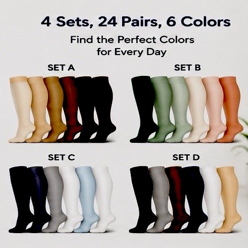 6 Pairs Copper Compression Socks 15-20 mmHg Knee High Women Men Nurse Travel