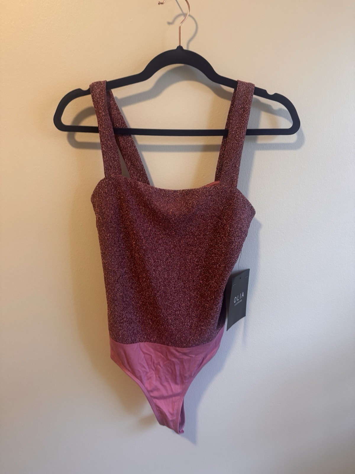 Olia Women’s One Piece Bodysuit Solid Pink Sparkly Sleeveless Size S Regular