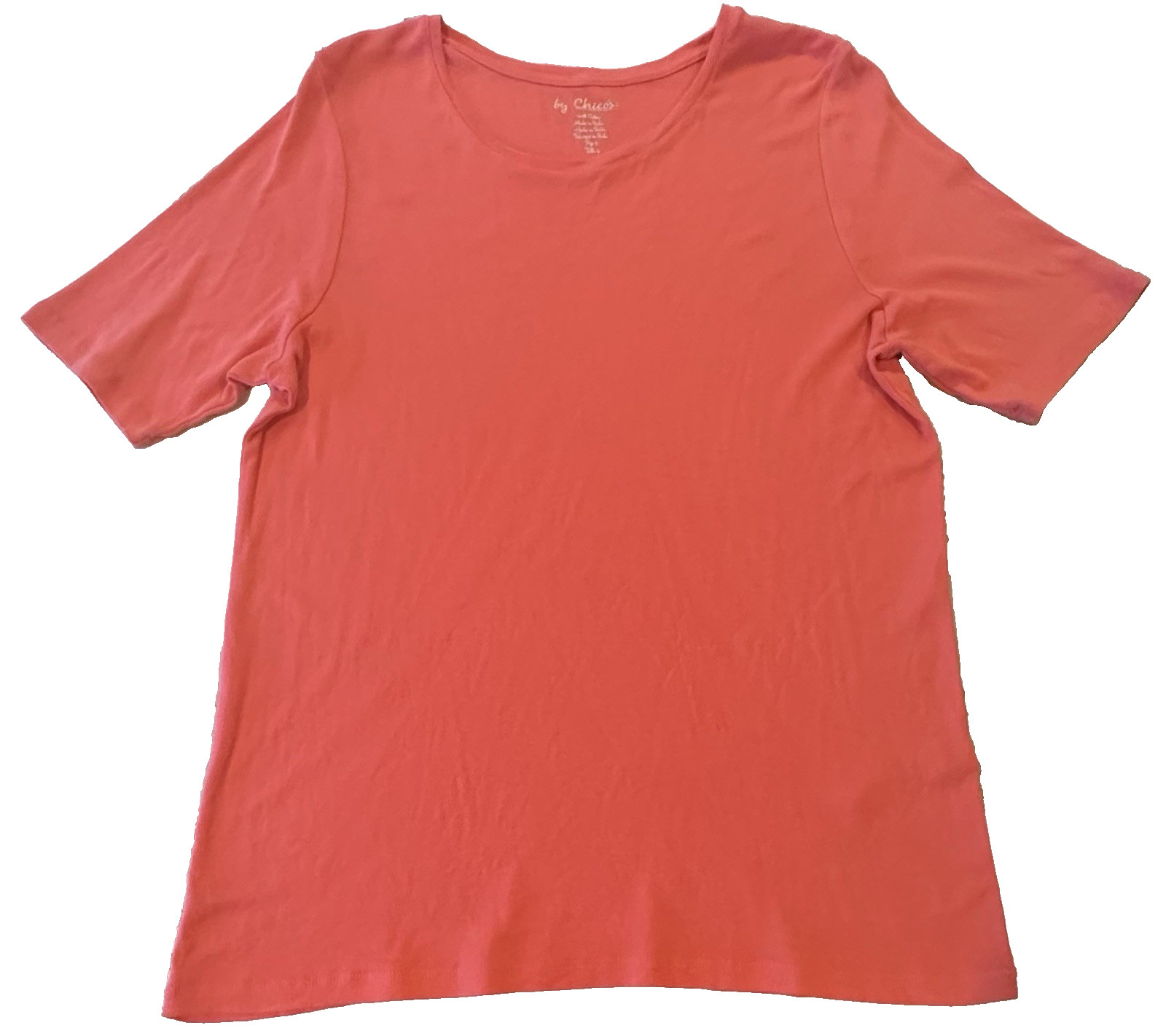 Chico’s Women’s Size 3 Coral 100% Cotton Short Sleeve Tee Top Casual Shirt