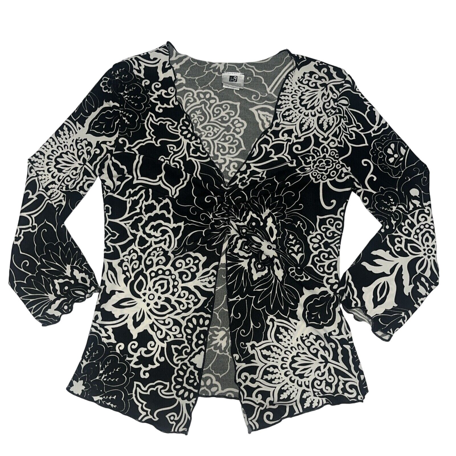 Perfect 90s Sz M Going Out Midriff 3/4 Sleeve Top Blouse Floral Y2K B5