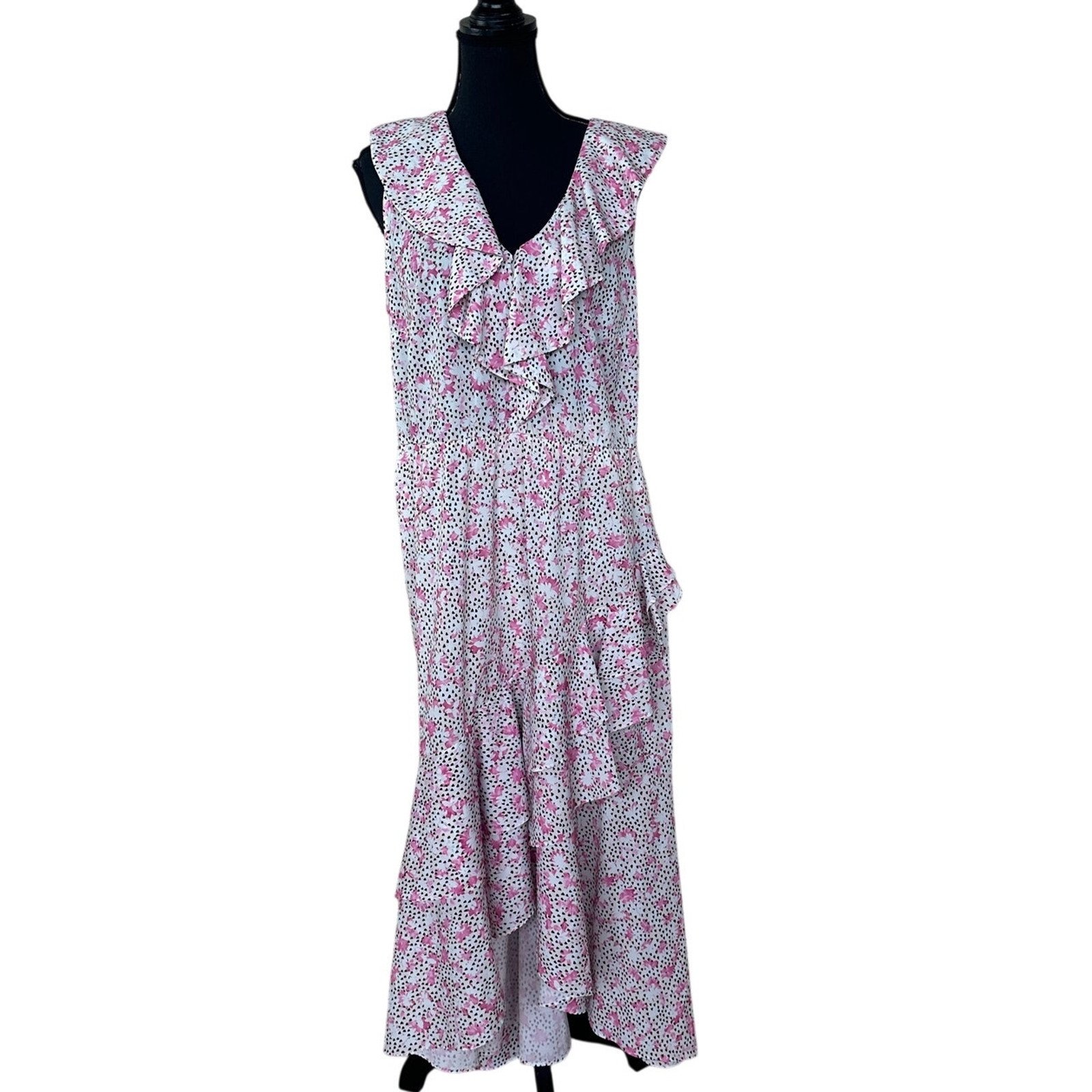 Eloquii Pink Party Dress Size 14 High Low Floral Ruffle Wedding Romantic $1461
