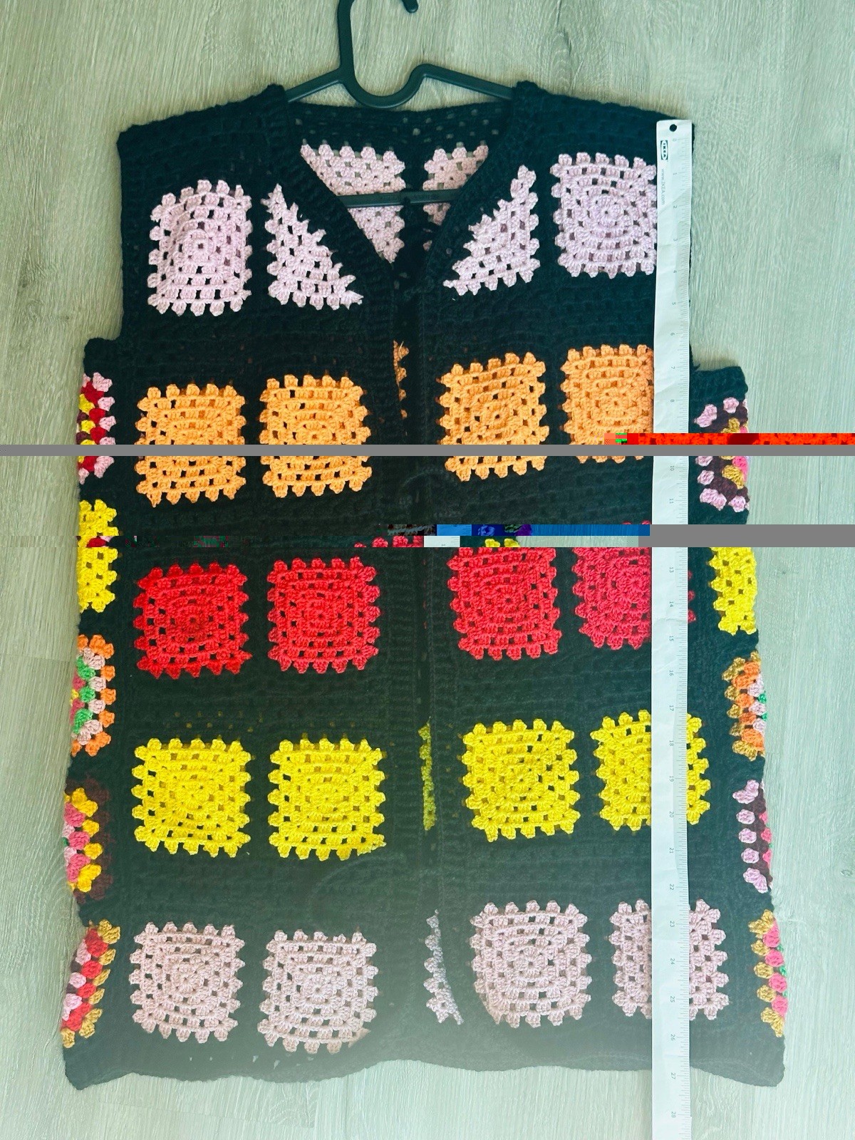 Handmade Granny Square Button Front Sleeveless Women’s Wool Vest One Size
