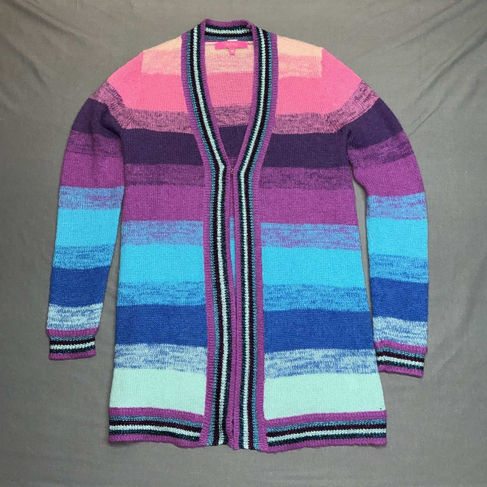 Lilly Pulitzer Aubrienna Long Cardigan Turquoise Ombré Sunset Stripe XS