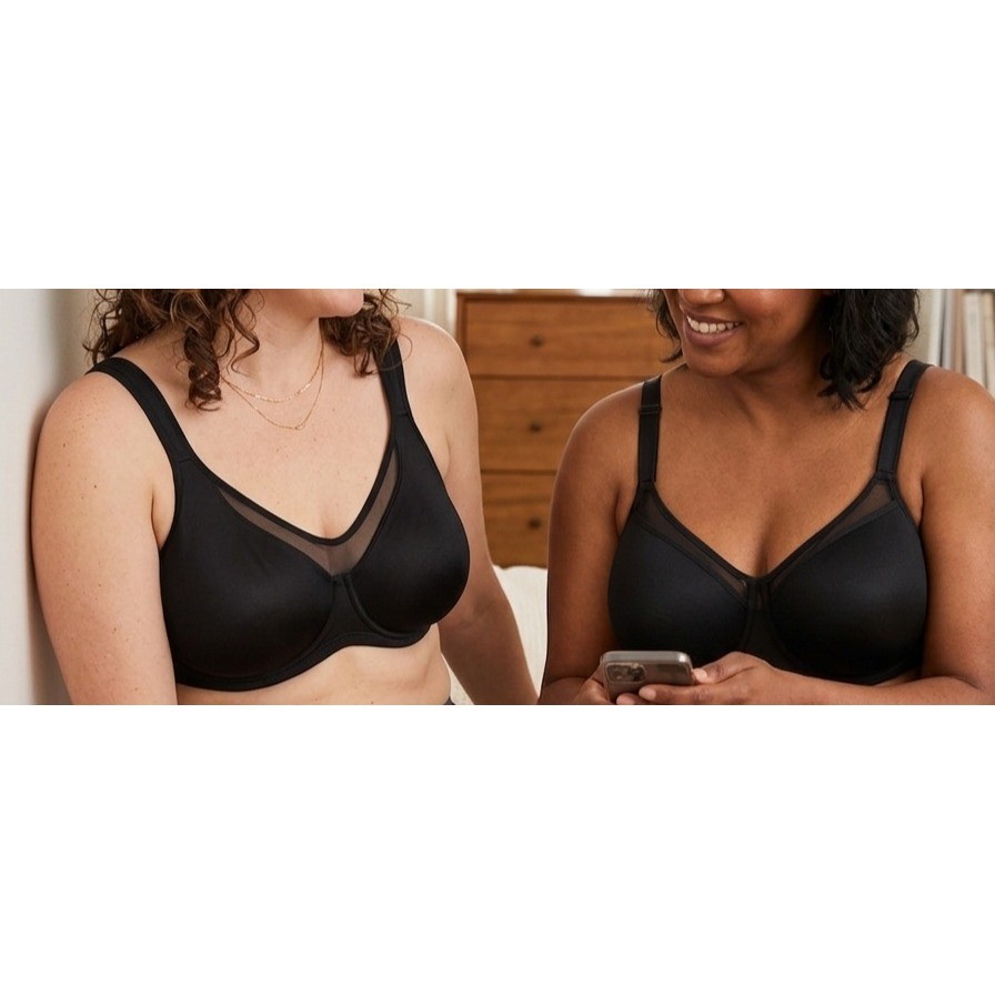 Bali One Smooth U & HSIA Minimizer Bra Lot Black 40D Underwire Mesh Trim 2pc