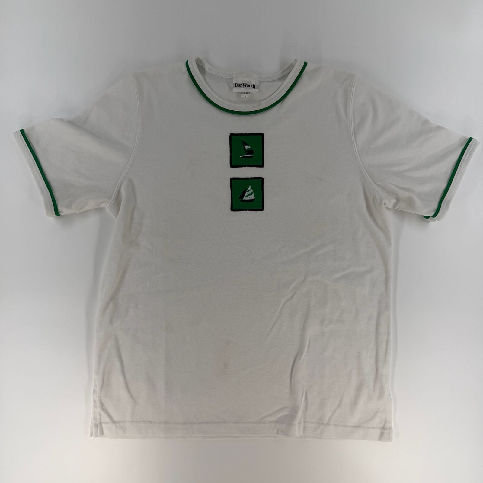 0840 Medium Women’s BonWorth Shirt with Green Sailboat Embroidered