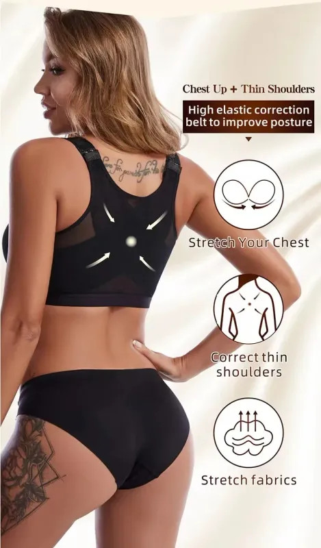 Women’s Front Closure Posture Support Bra Cross Back Sports Bra Plus