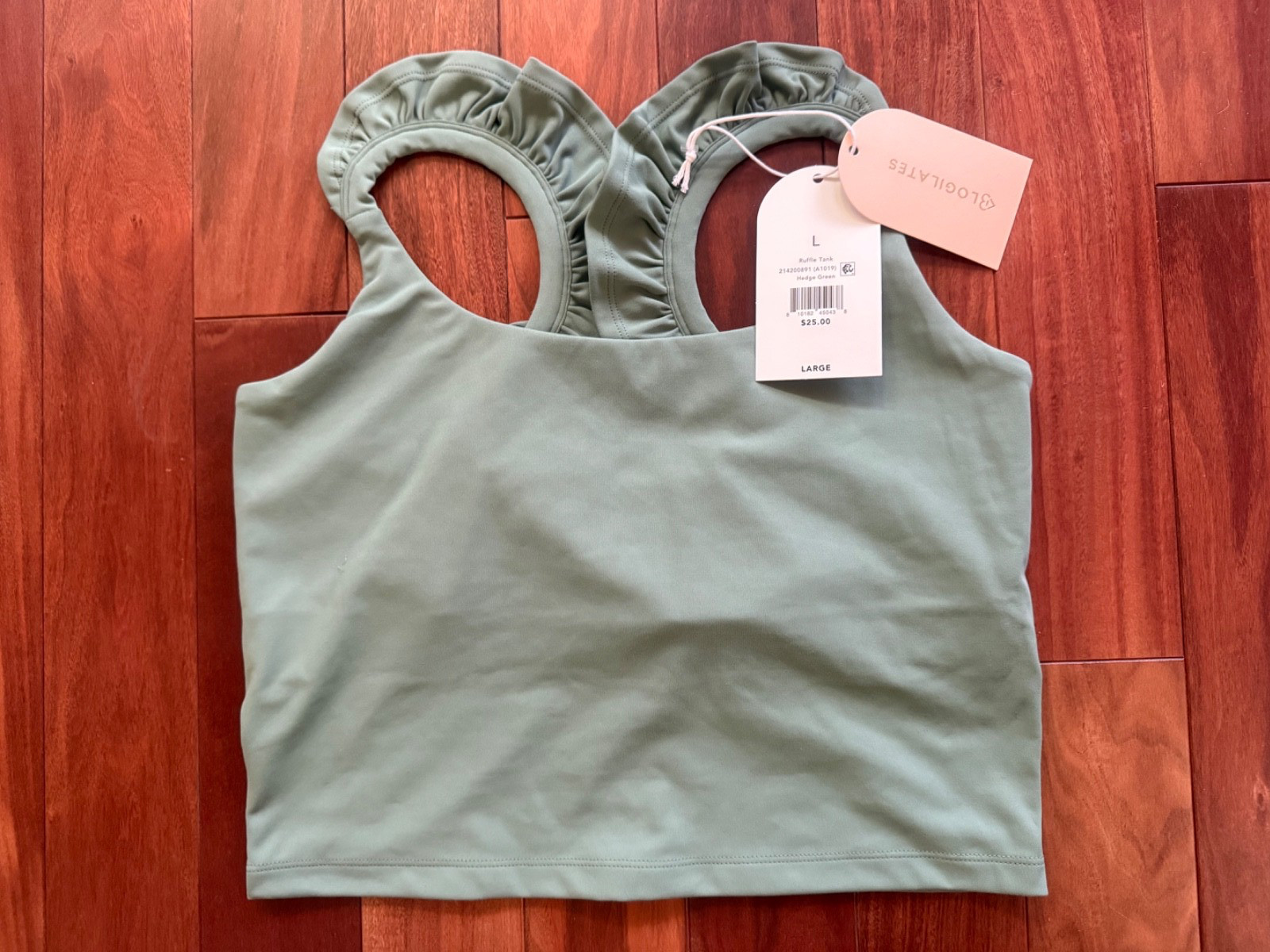 NWT ~ Blogilates Women’s LARGE Ruffle Tank Top Hedge Green Cropped FREE SHIPPING
