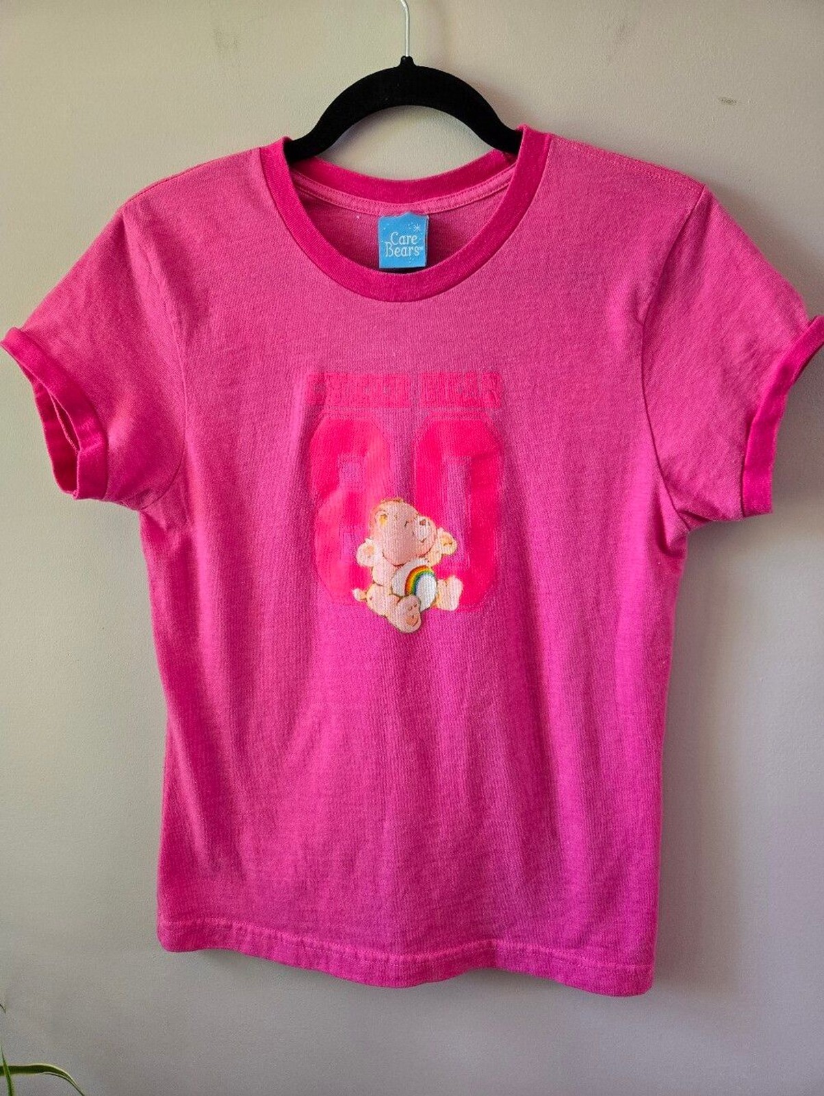 💖 VINTAGE Y2K Care Bears “Cheer Bear” Hot Pink Ringer Tee 🌈