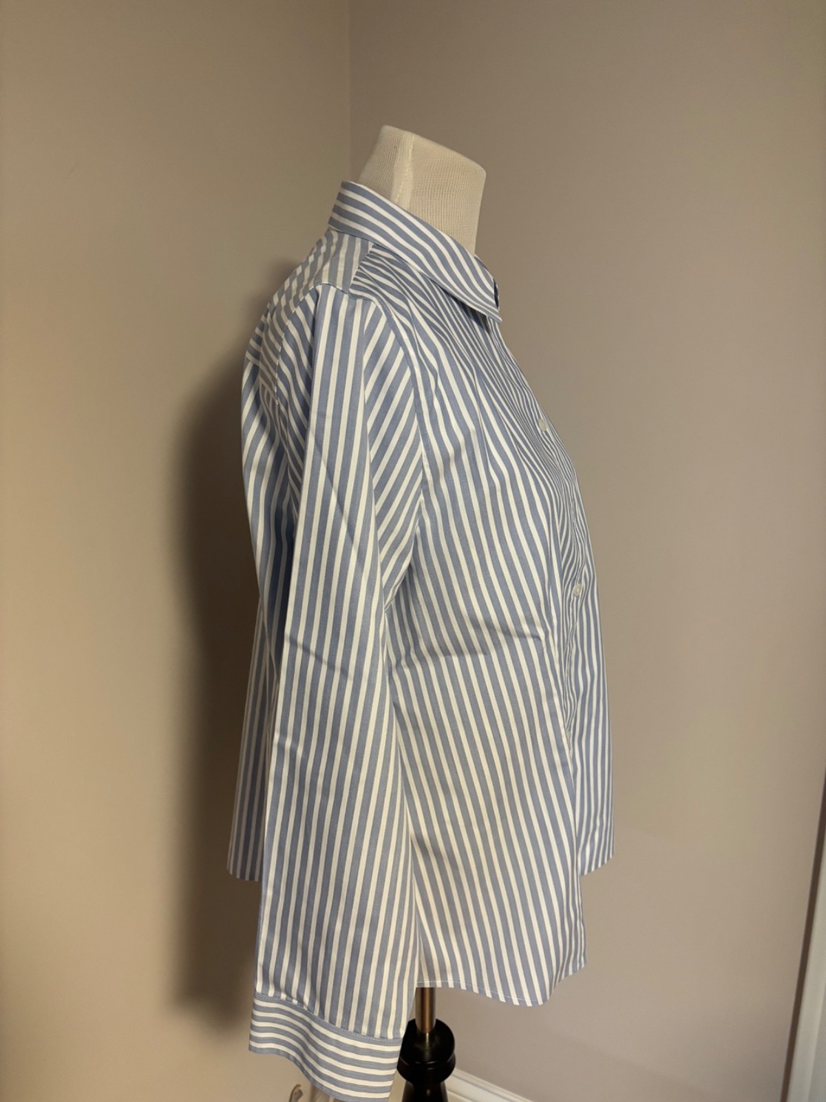 Chico’s Women’s No-Iron Blue White Striped Button Up Shirt Cotton Sz-2 XL