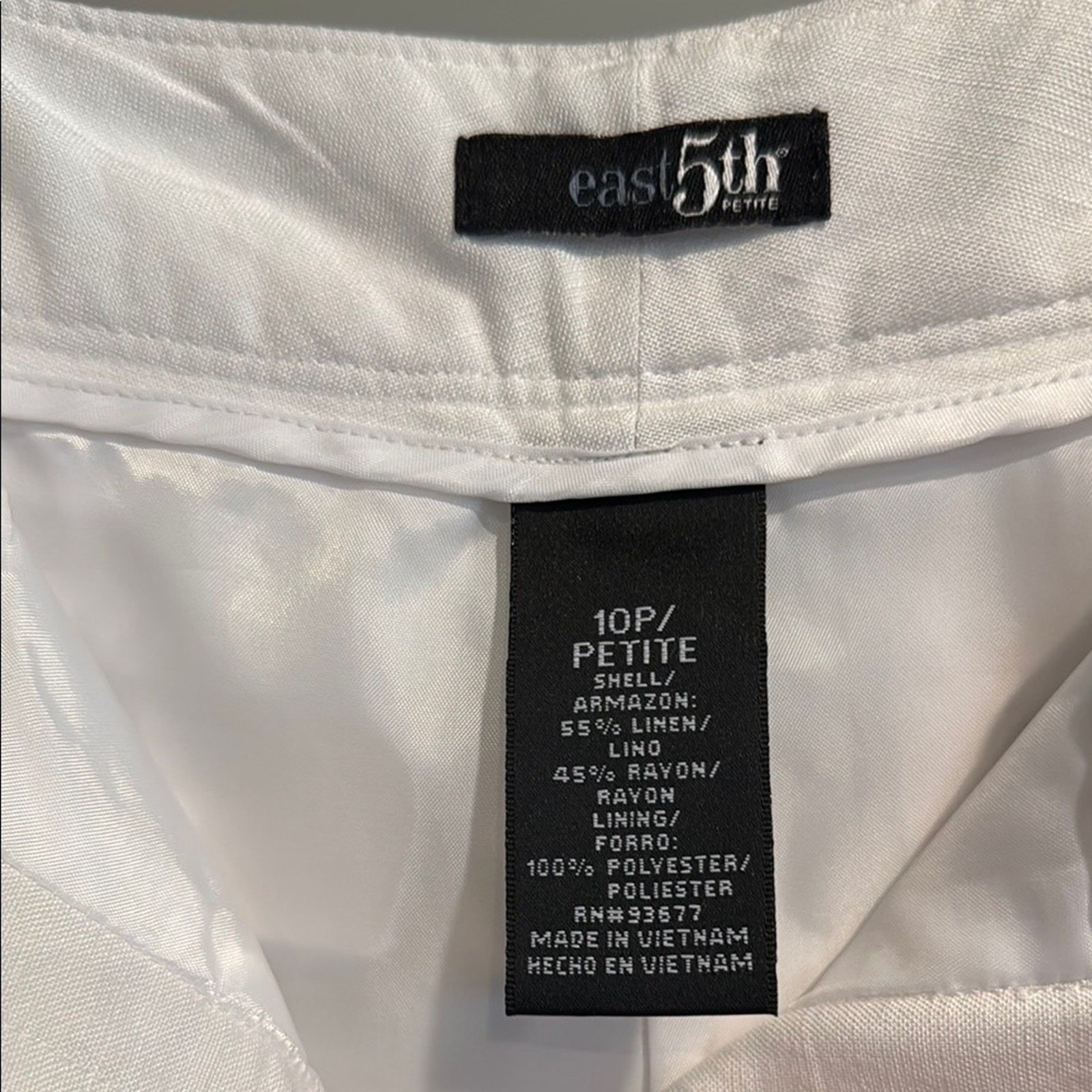 East 5th White 55% Linen/45% Rayon White Lined Pants Size 10P