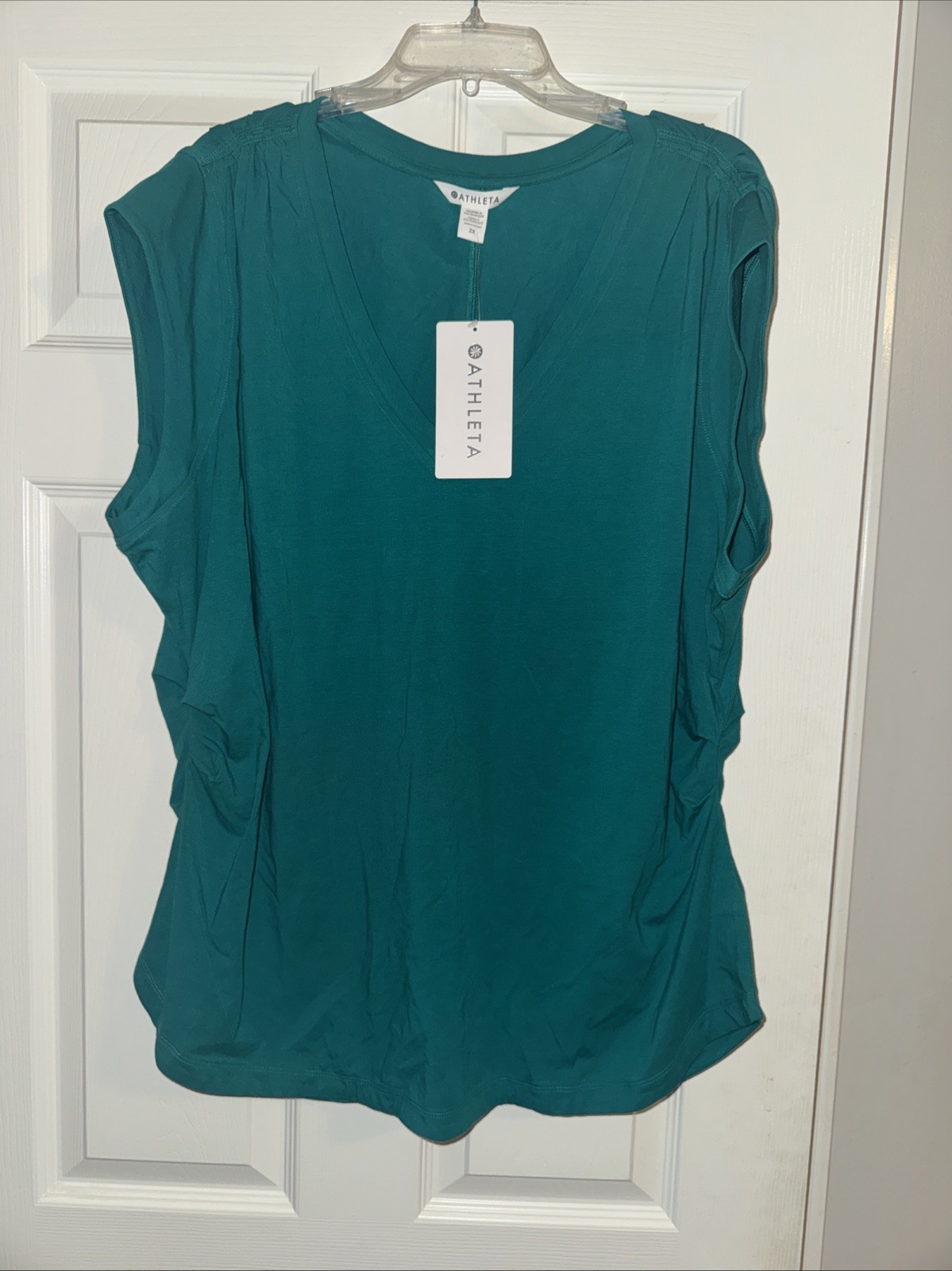 Athleta Cap Sleeve V-Neck Blouse with Side Ruching – NWT