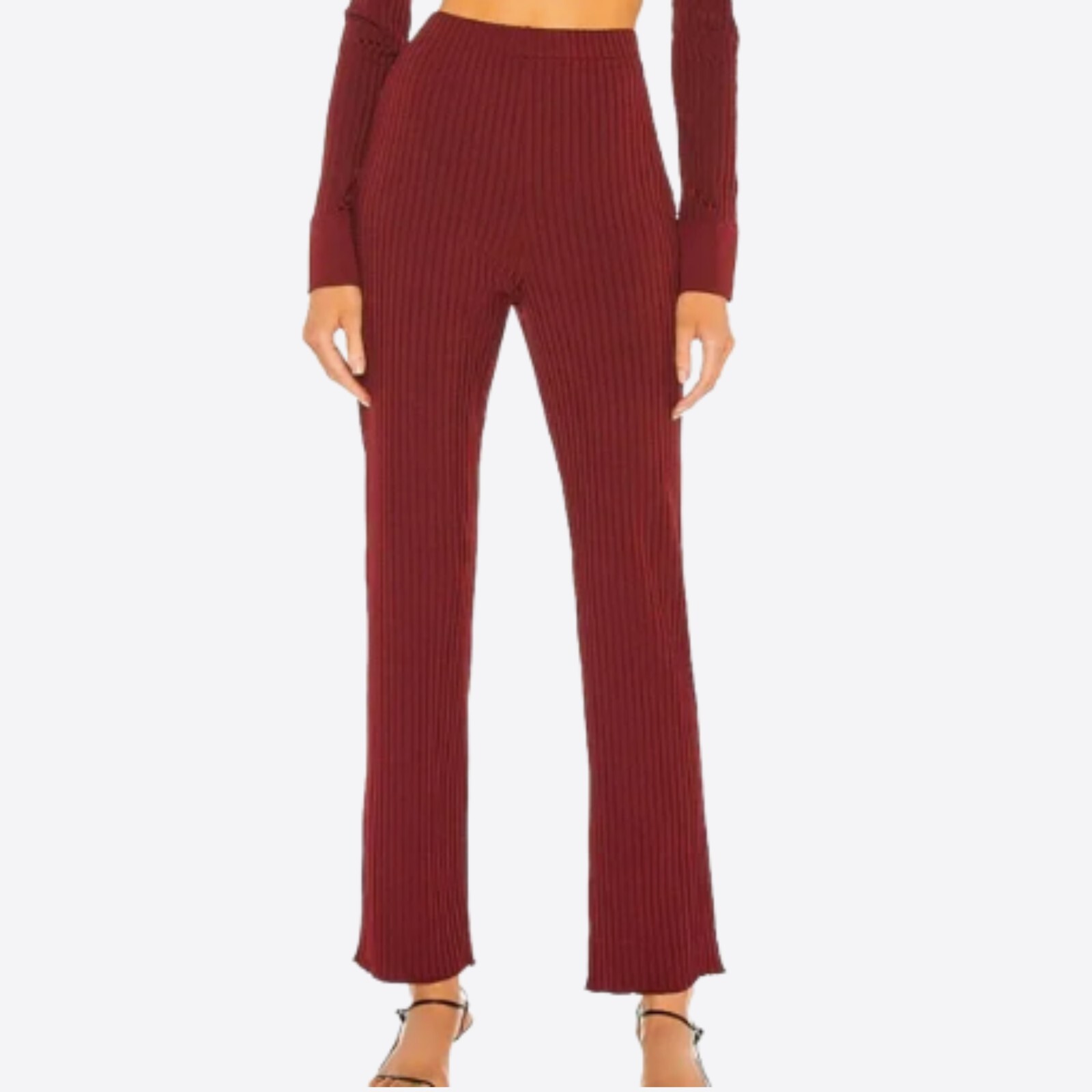 L’Academie Revolve The Ruby Pant Women Red Wine Burgundy Ribbed Pants Stretchy