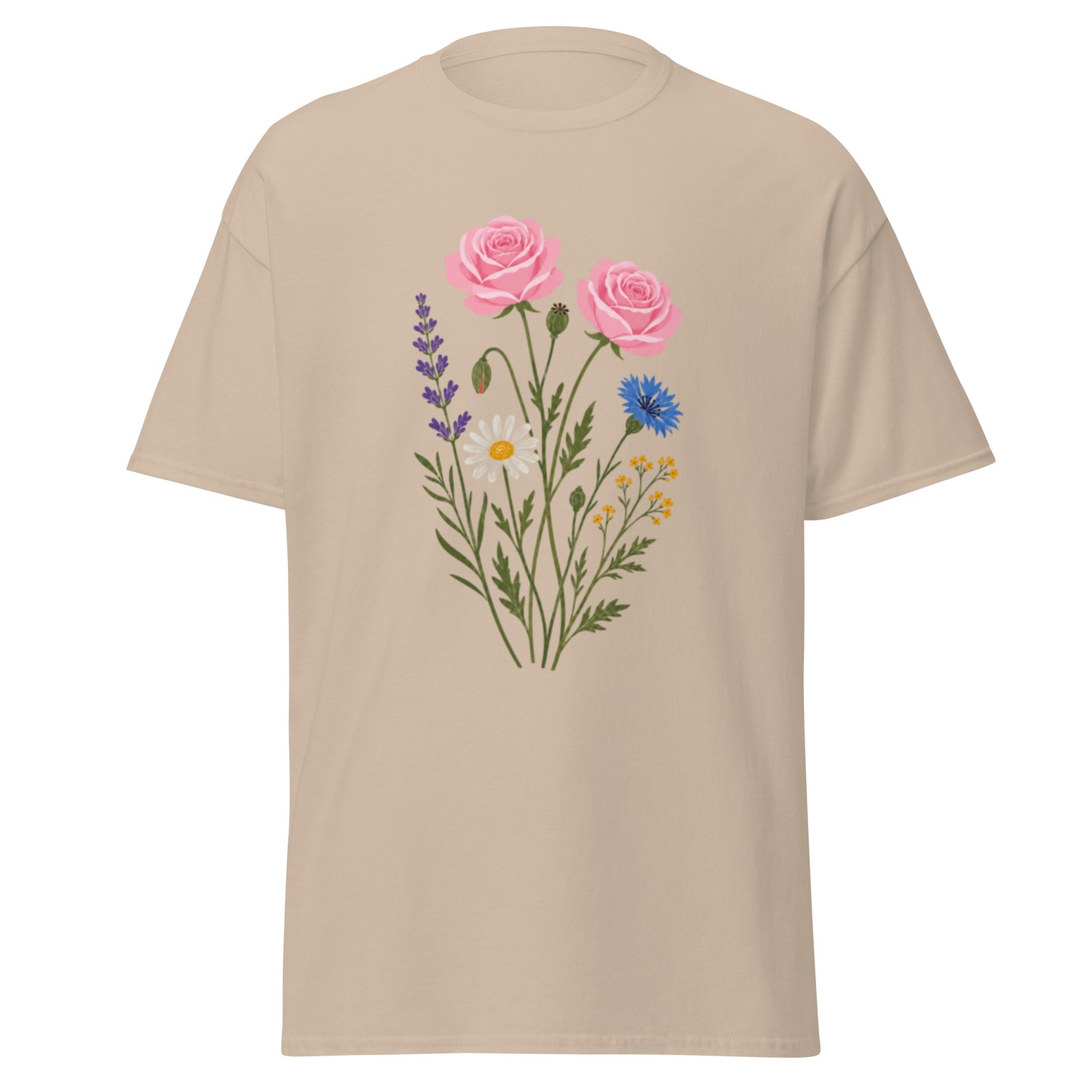 Wildflower Bouquet with Pink Roses Graphic Tee Shirt