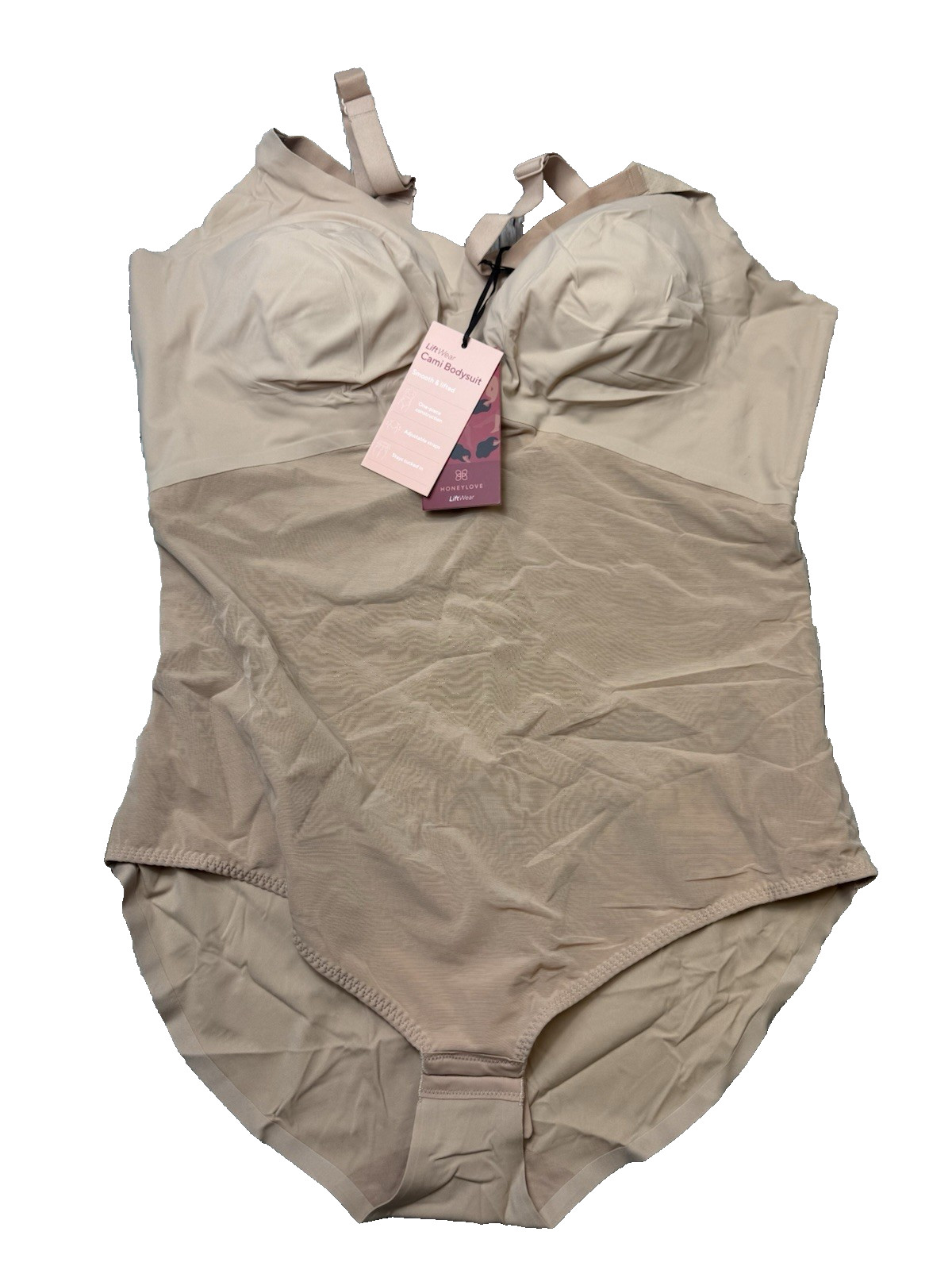 Honeylove Bodysuit Women’s 4X Sand Nude Liftwear Cami Compression Bra NWT