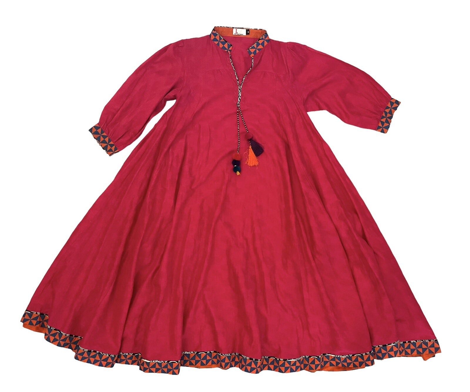 Junaid Jamshed Womens M Fuschia 3/4 Sleeves Tassels Pakistan Long Dress
