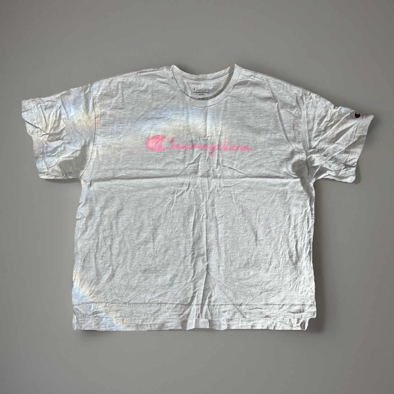 Champion Graphic T-Shirt Womens XL Grey Big Script Logo Tee Classic fit retro