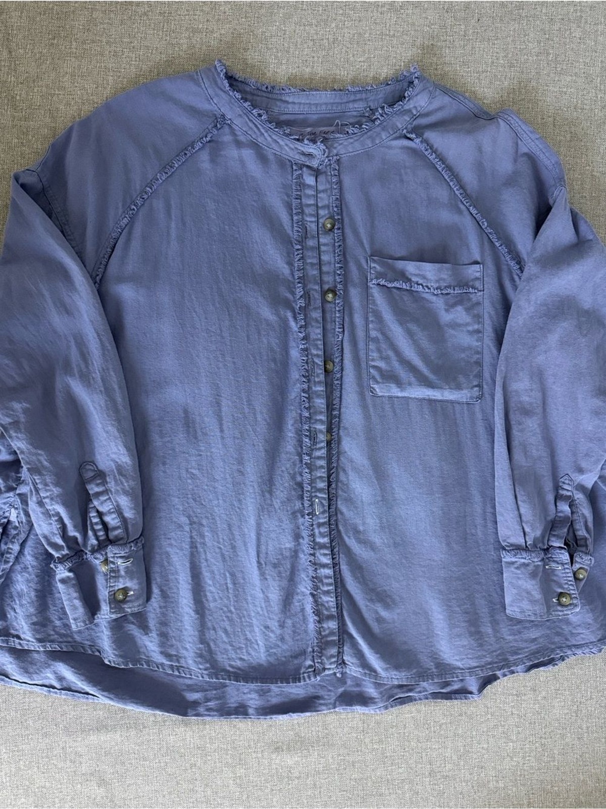 We The Free Washed Blue Button-Front Peasant Blouse/has defect
