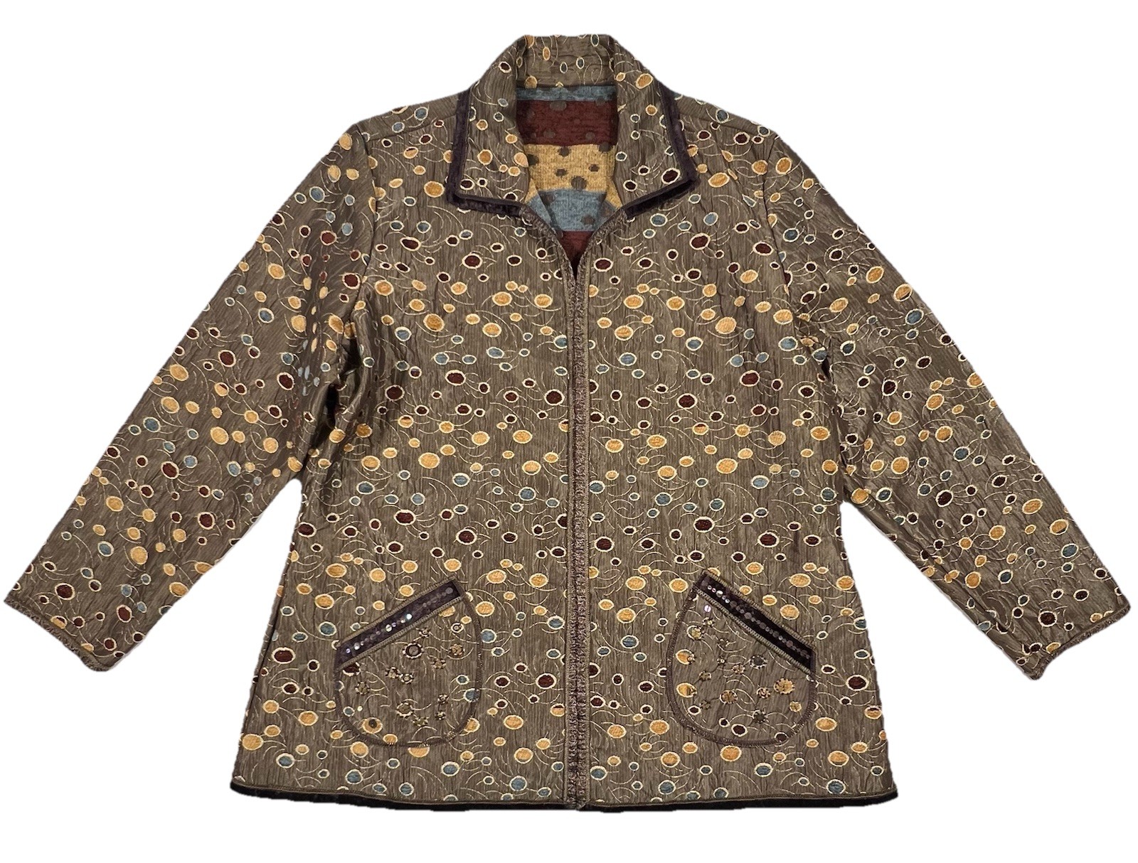 YAK MAGIK Womens 2X Reversible Embroidered Boho Jacket Silk Trim Festival Artsy
